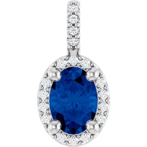Sterling Silver Lab-Grown Blue Sapphire & .07 CTW Natural Diamond Halo-Style Pendant