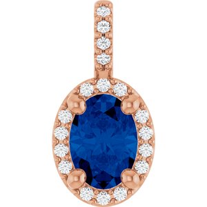 14K Rose Gold Lab-Grown Blue Sapphire & .07 CTW Natural Diamond Halo-Style Pendant