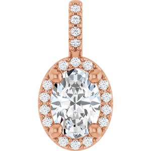 14K Rose Gold Lab-Grown Moissanite & .07 CTW Natural Diamond Halo-Style Pendant