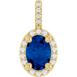 14K Yellow Gold Lab-Grown Blue Sapphire & .07 CTW Natural Diamond Halo-Style Pendant