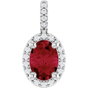 Sterling Silver Lab-Grown Ruby & .07 CTW Natural Diamond Halo-Style Pendant