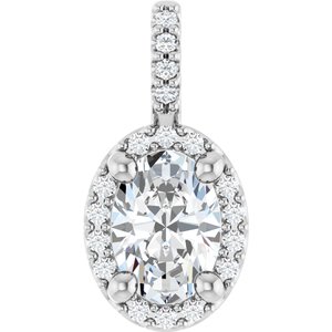 14K White Gold Lab-Grown Moissanite & .07 CTW Natural Diamond Halo-Style Pendant