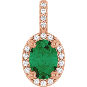 14K Rose Gold Lab-Grown Emerald & .07 CTW Natural Diamond Halo-Style Pendant