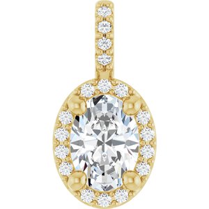 14K Yellow Gold Lab-Grown Moissanite & .07 CTW Natural Diamond Halo-Style Pendant