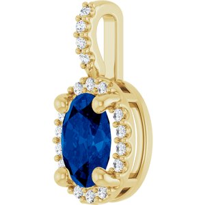 14K Yellow Gold Lab-Grown Blue Sapphire & .07 CTW Natural Diamond Halo-Style Pendant