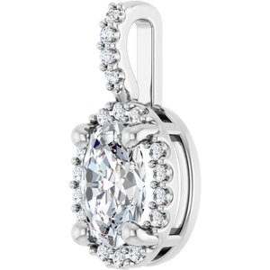 Sterling Silver Lab-Grown Moissanite & .07 CTW Natural Diamond Halo-Style Pendant