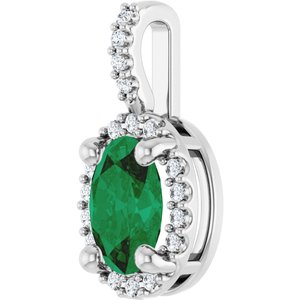 14K White Gold Lab-Grown Emerald & .07 CTW Natural Diamond Halo-Style Pendant