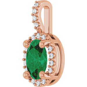 14K Rose Gold Lab-Grown Emerald & .07 CTW Natural Diamond Halo-Style Pendant