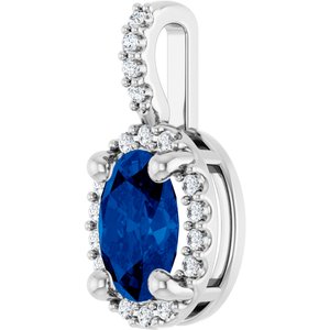 Platinum Lab-Grown Blue Sapphire & .07 CTW Natural Diamond Halo-Style Pendant