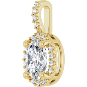 14K Yellow Gold Lab-Grown Moissanite & .07 CTW Natural Diamond Halo-Style Pendant