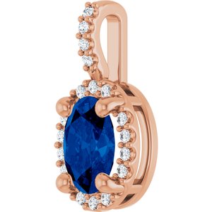 14K Rose Gold Lab-Grown Blue Sapphire & .07 CTW Natural Diamond Halo-Style Pendant