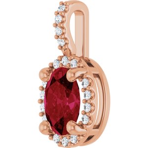 14K Rose Gold Lab-Grown Ruby & .07 CTW Natural Diamond Halo-Style Pendant