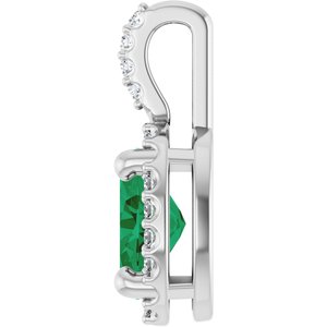 14K White Gold Lab-Grown Emerald & .07 CTW Natural Diamond Halo-Style Pendant