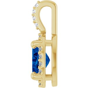 14K Yellow Gold Lab-Grown Blue Sapphire & .07 CTW Natural Diamond Halo-Style Pendant