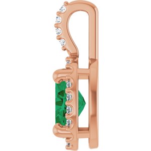 14K Rose Gold Lab-Grown Emerald & .07 CTW Natural Diamond Halo-Style Pendant