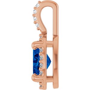 14K Rose Gold Lab-Grown Blue Sapphire & .07 CTW Natural Diamond Halo-Style Pendant