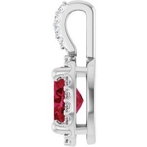 Platinum Lab-Grown Ruby & .07 CTW Natural Diamond Halo-Style Pendant
