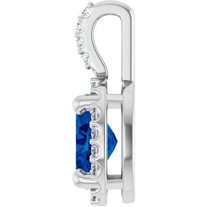 Sterling Silver Lab-Grown Blue Sapphire & .07 CTW Natural Diamond Halo-Style Pendant