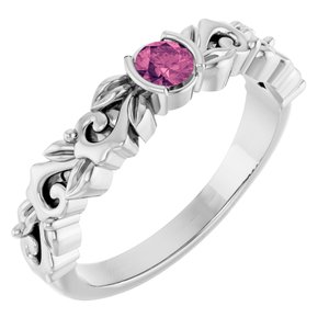 Sterling Silver Natural Pink Tourmaline Floral Ring