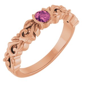 14K Rose Gold Natural Pink Tourmaline Floral Ring