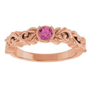 14K Rose Gold Natural Pink Tourmaline Floral Ring