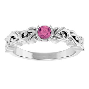 14K White Gold Natural Pink Tourmaline Floral Ring