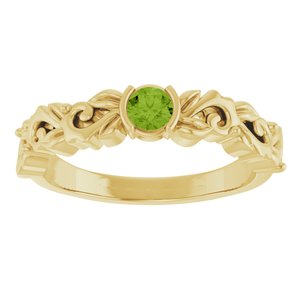 14K Yellow Gold Natural Peridot Floral Ring