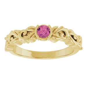 14K Yellow Gold Natural Pink Tourmaline Floral Ring