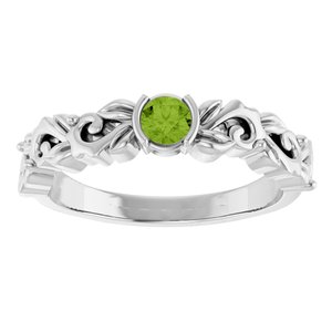 Platinum Natural Peridot Floral Ring