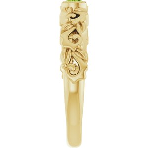 14K Yellow Gold Natural Peridot Floral Ring