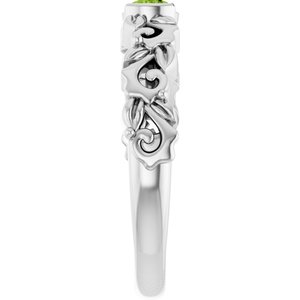 Sterling Silver Natural Peridot Floral Ring
