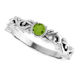 Platinum Natural Peridot Floral Ring