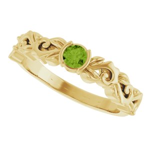 14K Yellow Gold Natural Peridot Floral Ring