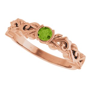 14K Rose Gold Natural Peridot Floral Ring