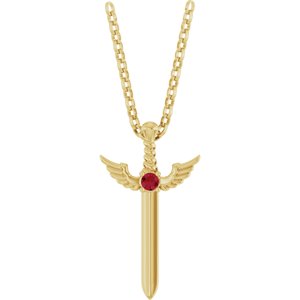 14K Yellow Gold Natural Ruby Dagger 18" Necklace