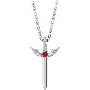 14K White Gold Natural Ruby Dagger 18" Necklace