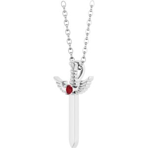 14K White Gold Natural Ruby Dagger 18" Necklace