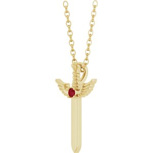 14K Yellow Gold Natural Ruby Dagger 18" Necklace