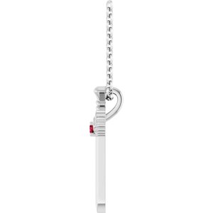 14K White Gold Natural Ruby Dagger 18" Necklace