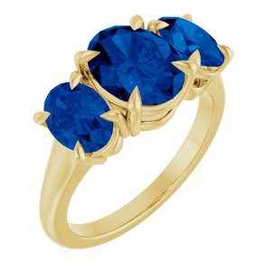 14K Yellow 9x7 mm Oval Lab-Grown Blue Sapphire Three-Stone Ring