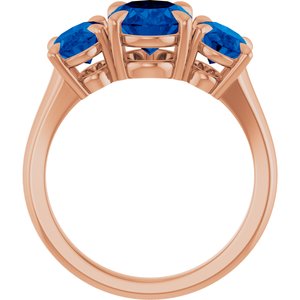 14K Rose 9x7 mm Oval Lab-Grown Blue Sapphire Three-Stone Ring