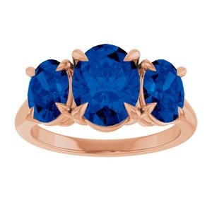 14K Rose Gold 9x7 mm Oval Lab-Grown Blue Sapphire Three-Stone Ring