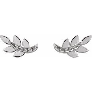 Sterling Silver 1.2 mm Round Accented Right Leaf Earring Mounting – image 2