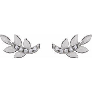 Sterling Silver .07 CTW Natural Diamond Leaf Earrings – image 3