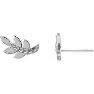 14K White Gold 1.2 mm Round Accented Left Leaf Earring Mounting