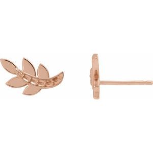 14K Rose Gold 1.2 mm Round Accented Left Leaf Earring Mounting
