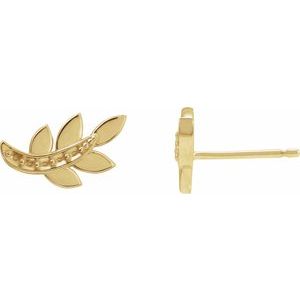 14K Yellow Gold 1.2 mm Round Accented Right Leaf Earring Mounting
