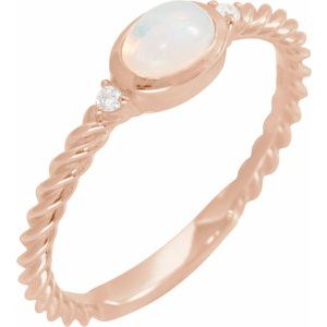 14K Rose Gold Natural White Opal & .03 CTW Natural Diamond Cabochon Ring