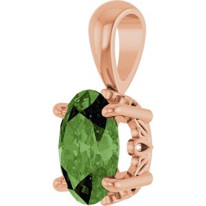 14K Rose Gold Natural Green Tourmaline Pendant