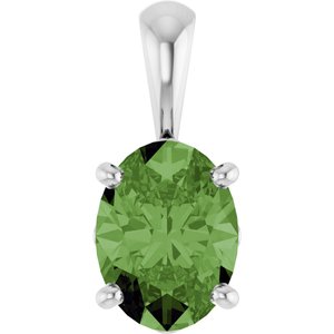 14K White Gold Natural Green Tourmaline Pendant